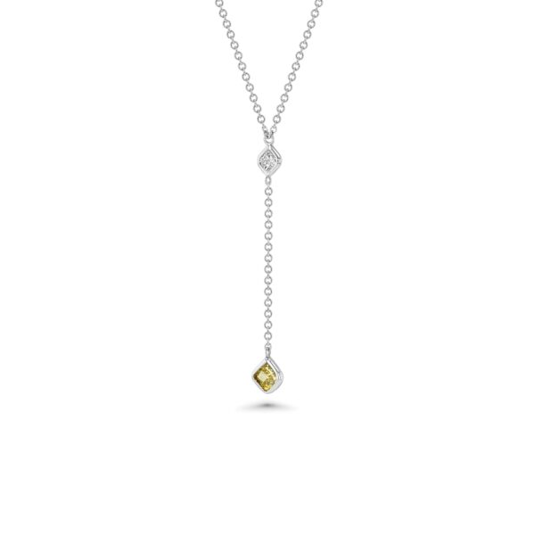 18k White Gold Drop Necklace with Square Diamonds