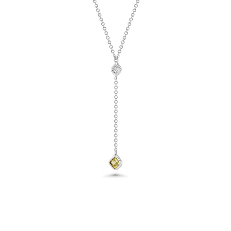 18k White Gold Drop Necklace With Square Diamonds