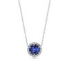 18k White Gold Halo Diamond Pendant Necklace with GIA Certified Blue Sapphire