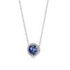 18k White Gold Halo Diamond Pendant Necklace with GIA Certified Blue Sapphire