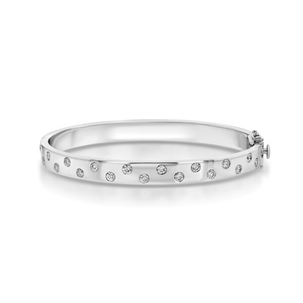 18k White Gold Hinged Bangle with Diamonds