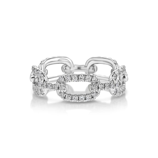 18k White Gold Link Ring with Diamonds