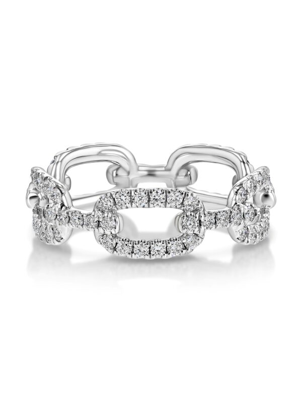 18k White Gold Link Ring with Diamonds