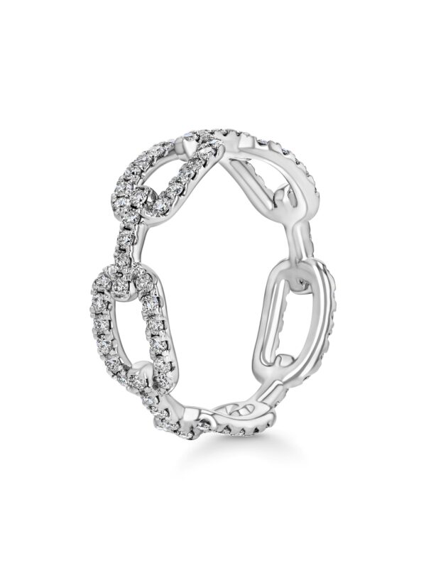 18k White Gold Link Ring With Diamonds