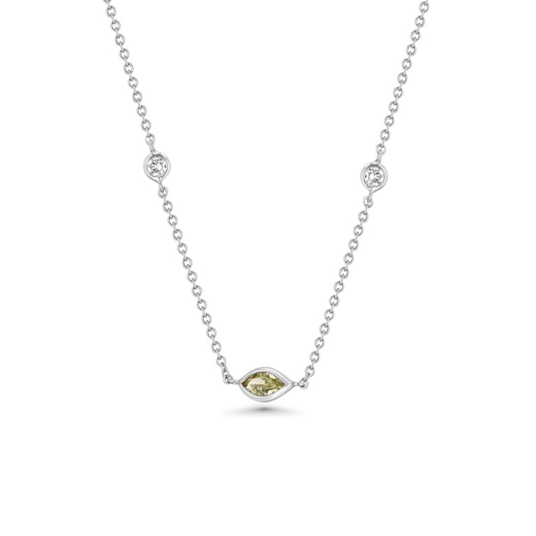 18k White Gold Necklace With Marquise And Round Diamonds