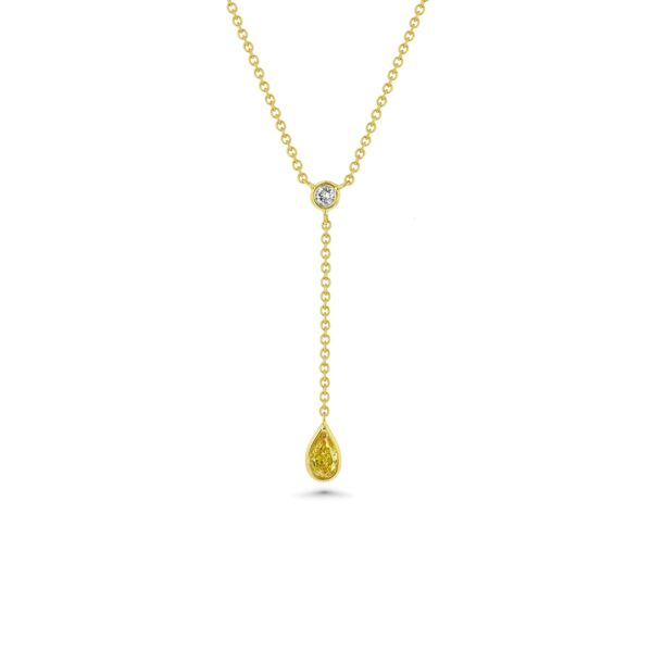 18k Yellow Gold Drop Necklace with Round and Pear Diamonds