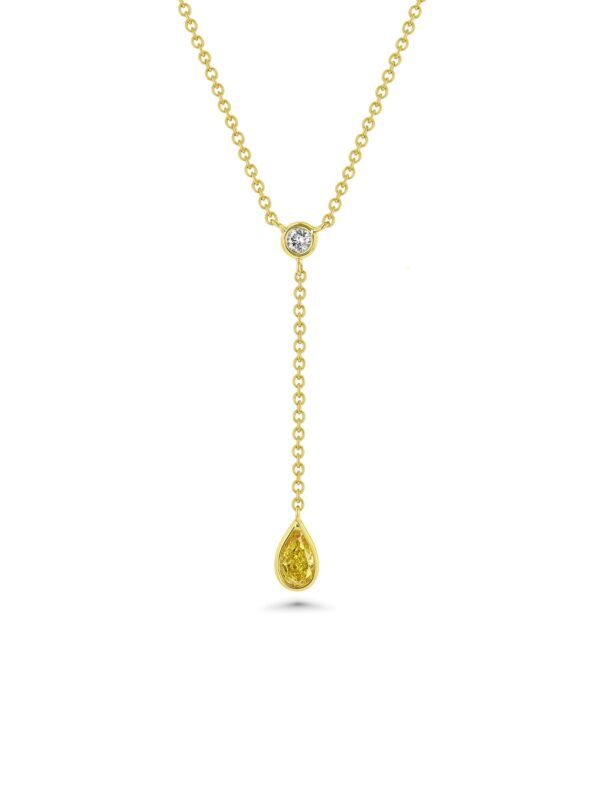 18k Yellow Gold Drop Necklace with Round and Pear Diamonds