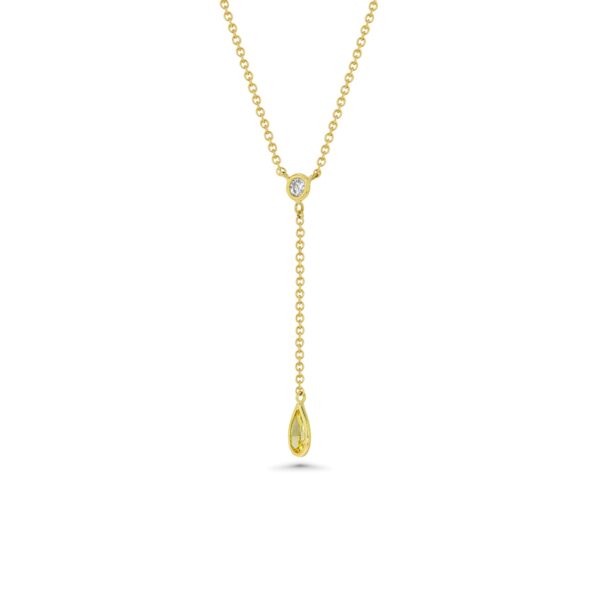 18k Yellow Gold Drop Necklace with Round and Pear Diamonds