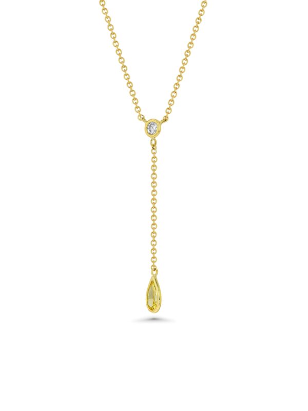 18k Yellow Gold Drop Necklace with Round and Pear Diamonds 2