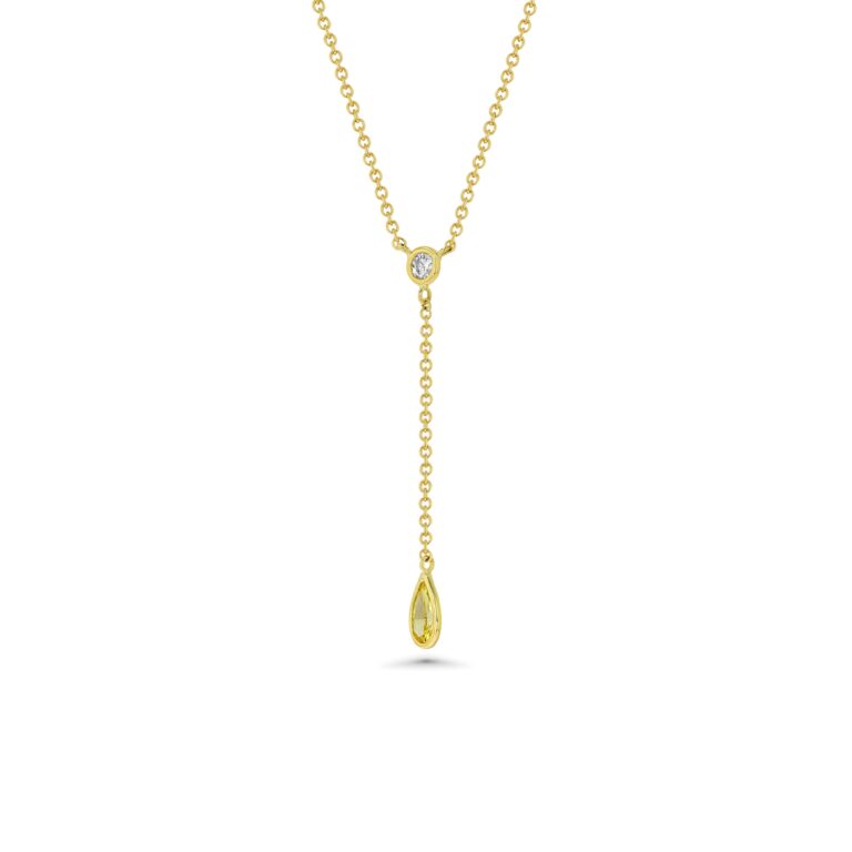 18k Yellow Gold Drop Necklace with Round and Pear Diamonds 2