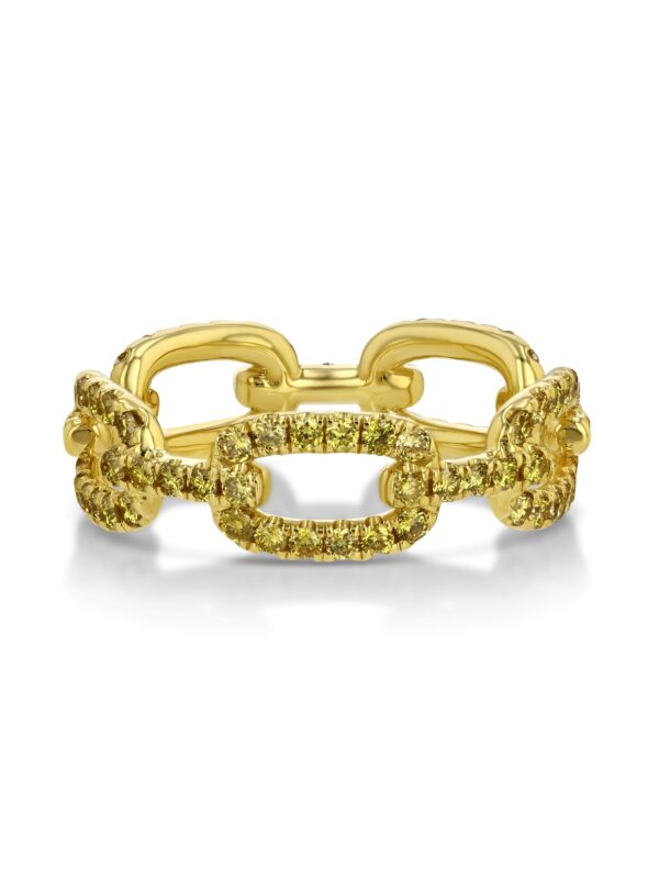 18k Yellow Gold Link Ring with Fancy Vivid Natural Yellow Diamonds