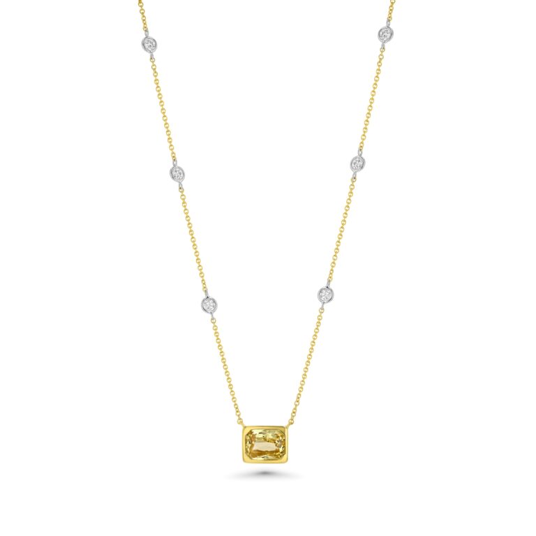 18k Yellow Gold Necklace with Yellow Sapphire and 18k White Gold Set Diamonds