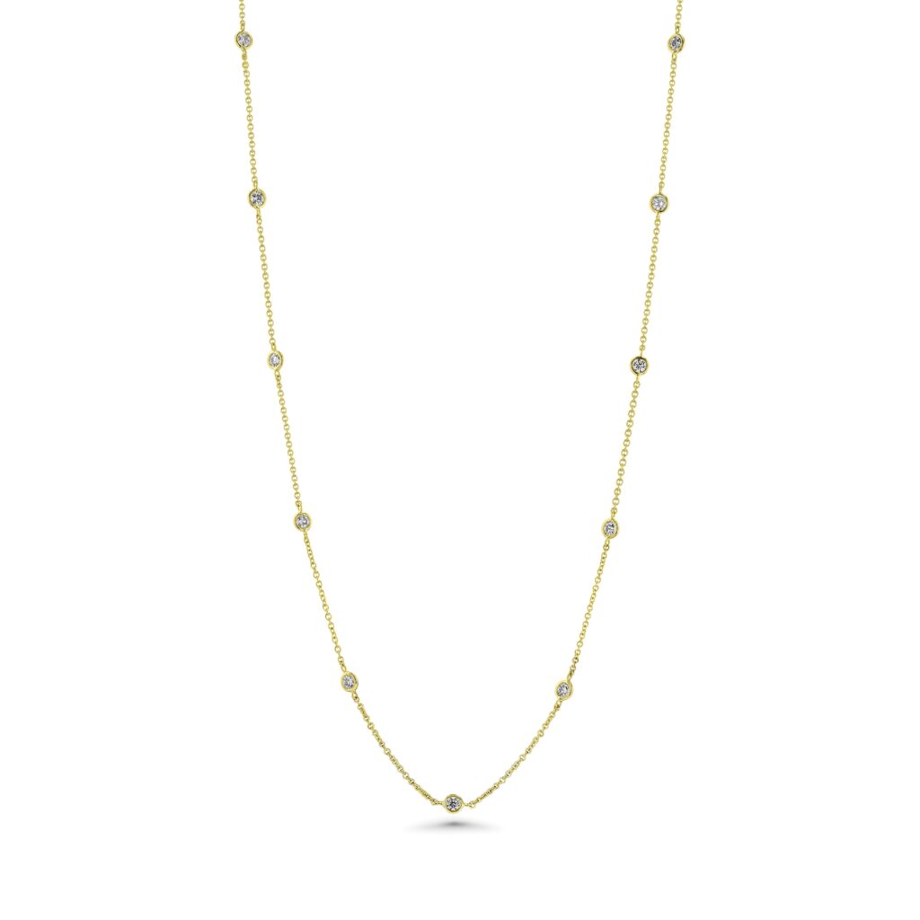 18k Yellow Gold Station Necklace with Light Yellow Diamonds 1