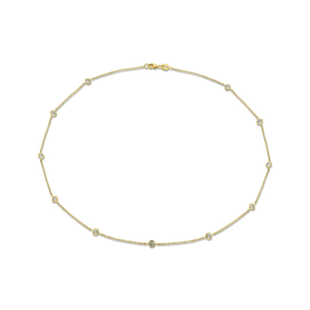 18k Yellow Gold Station Necklace with Light Yellow Diamonds 2