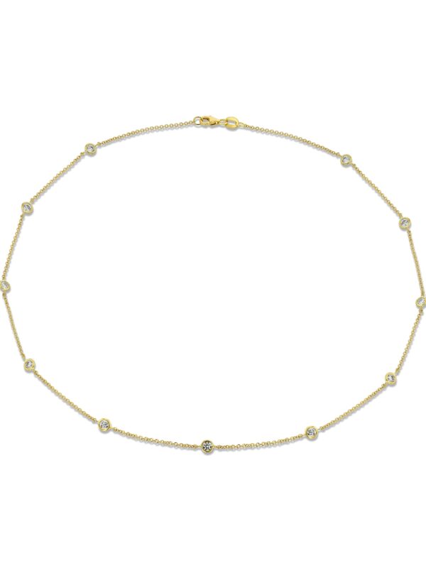 18k Yellow Gold Station Necklace with Light Yellow Diamonds 2