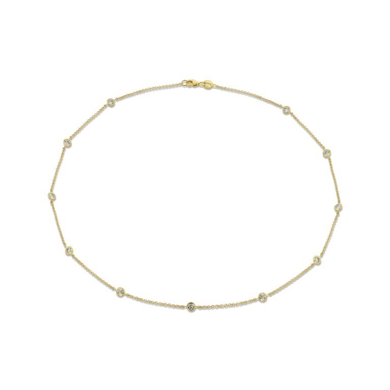 18k Yellow Gold Station Necklace with Light Yellow Diamonds 2