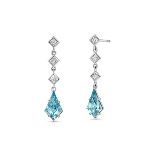 Blue Zircon and Diamond 18k White Gold Drop Earrings