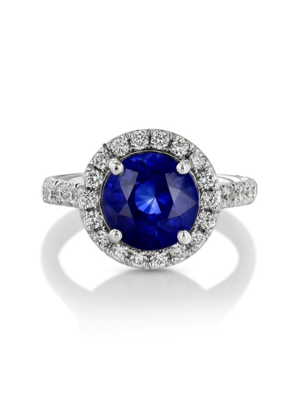 GIA Certified Blue Sapphire Platinum Ring with Diamonds