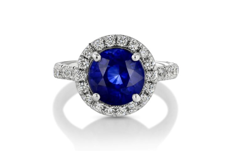 GIA Certified Blue Sapphire Platinum Ring With Diamonds