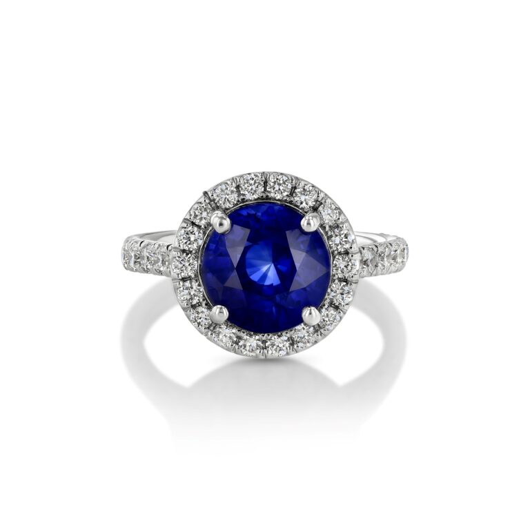 GIA Certified Blue Sapphire Platinum Ring with Diamonds