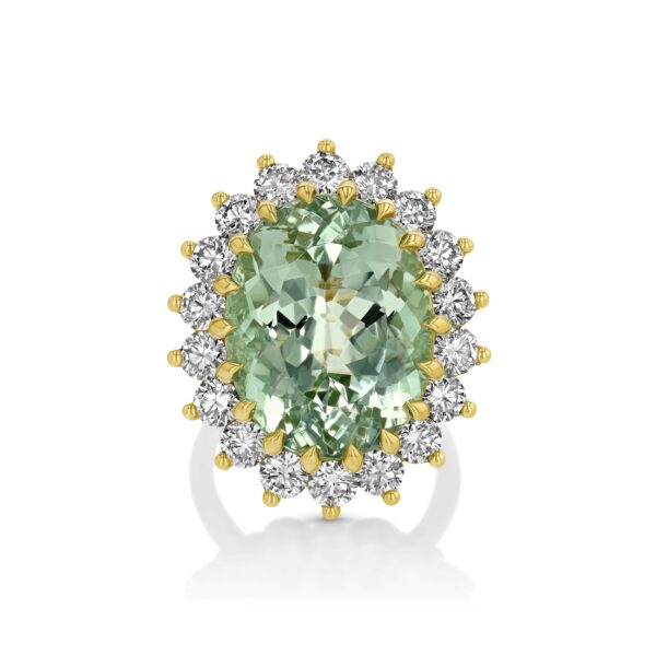 Green Beryl 18k Yellow Gold Ring with Diamonds