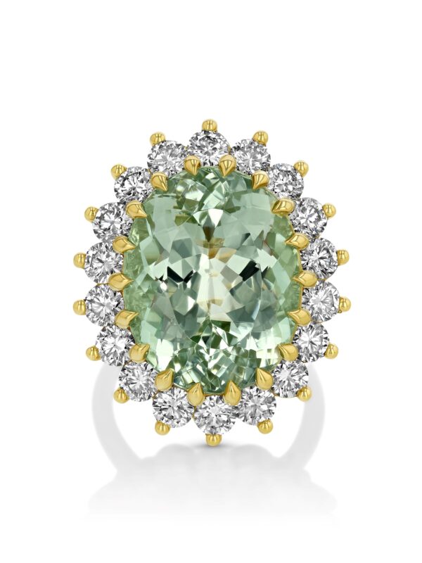 Green Beryl 18k Yellow Gold Ring with Diamonds