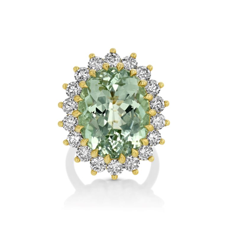 Green Beryl 18k Yellow Gold Ring with Diamonds