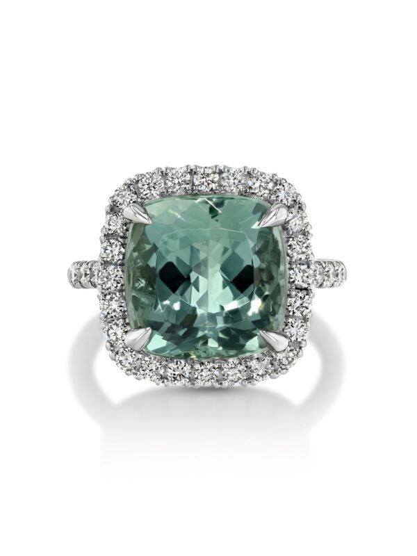 Green Beryl Platinum Ring with Diamonds