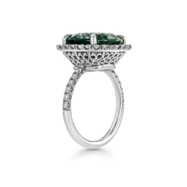 Green Beryl Platinum Ring with Diamonds