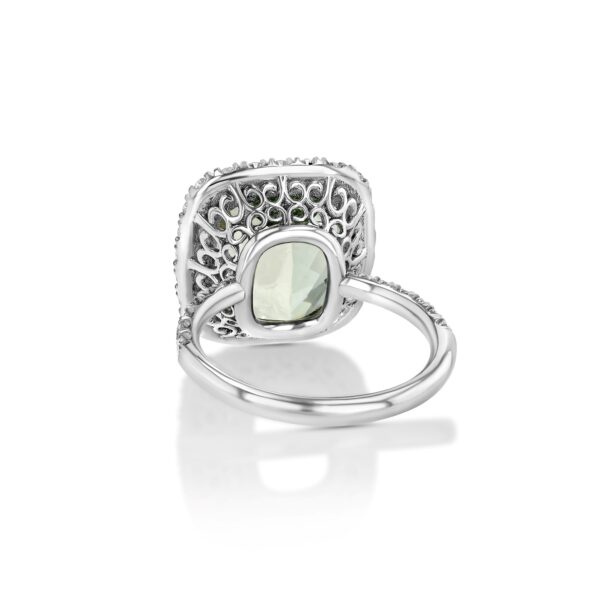 Green Beryl Platinum Ring with Diamonds