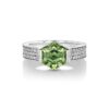 Green Sapphire Platinum Ring with Rectangle Diamonds