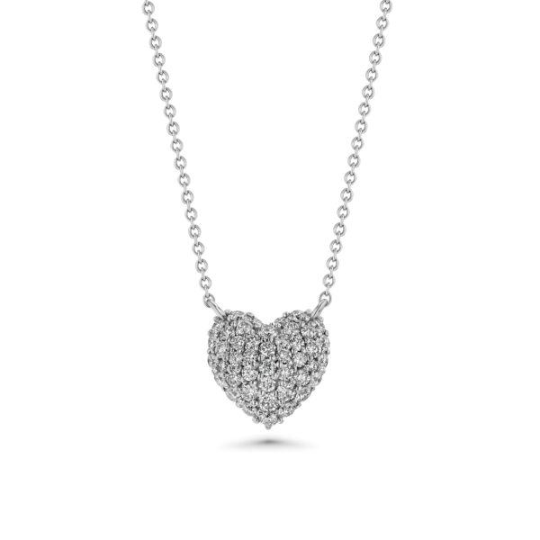 Heart Domed Pavé Diamond Round 18k Gold Necklaces