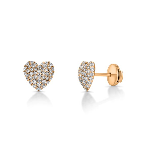 Heart Domed Pavé Diamond Round 18k Gold Earrings