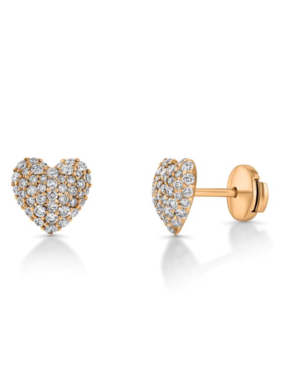 Heart Domed Pavé Diamond Round 18k Gold Earrings