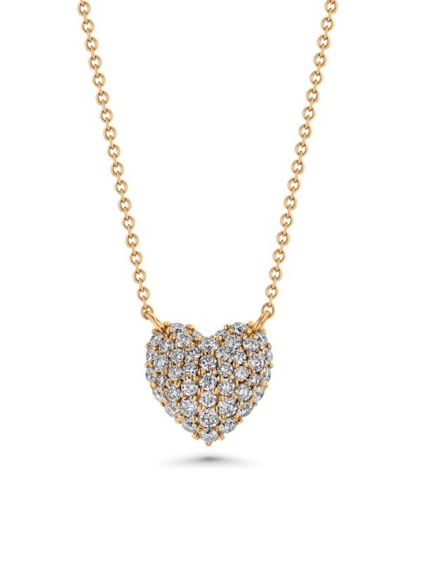 Heart Domed Pavé Diamond Round 18k Gold Necklaces