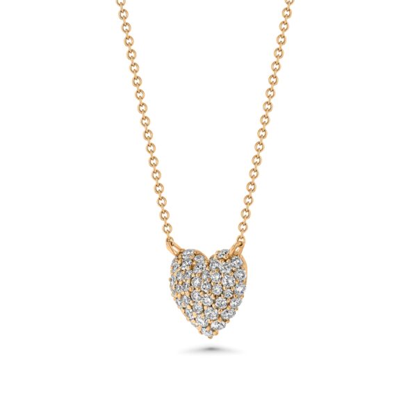 Heart Domed Pavé Diamond Round 18k Gold Necklaces