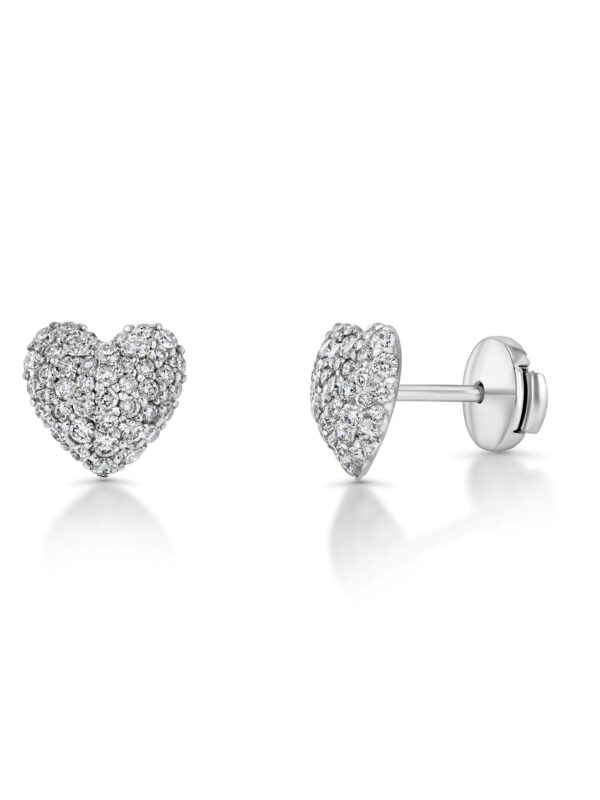 Heart Domed Pavé Diamond Round 18k White Gold Earrings