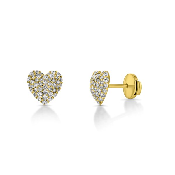 Heart Domed Pavé Diamond Round 18k Gold Earrings