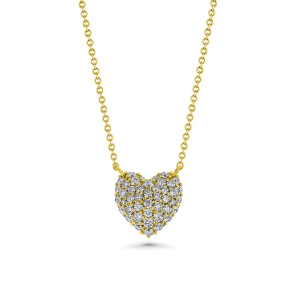 Heart Domed Pavé Diamond Round 18k Gold Necklaces