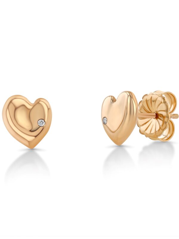 Henri Matisse Inspired Heart Earrings in 18k Rose Gold with a Diamond