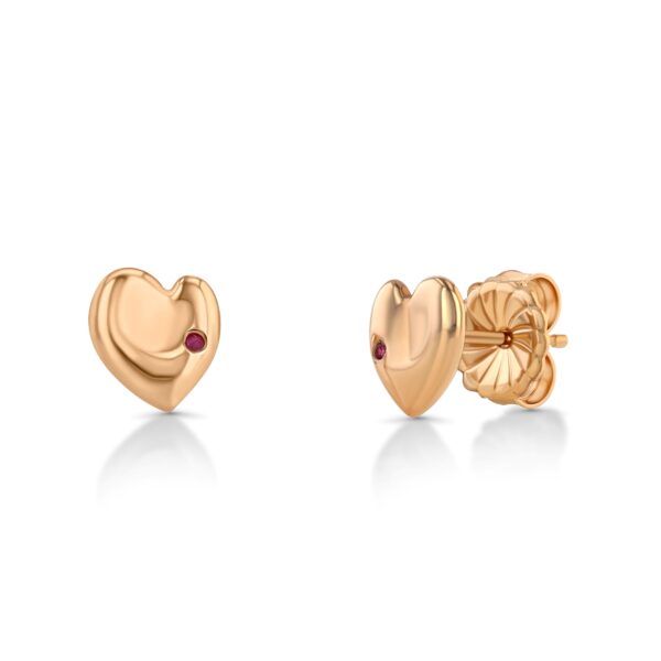 Henri Matisse Inspired Heart Earrings in 18k Rose Gold with a Ruby