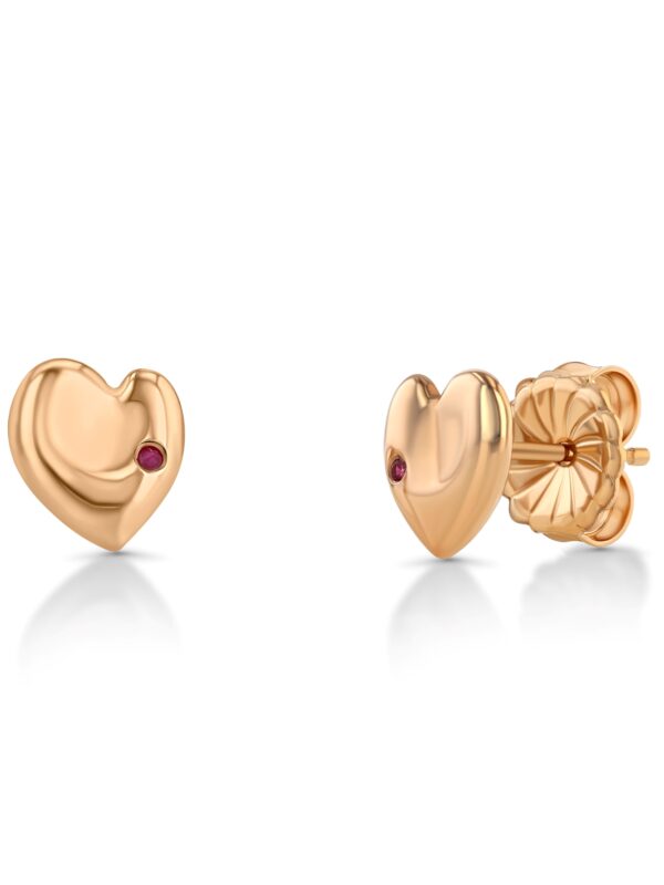 Henri Matisse Inspired Heart Earrings in 18k Rose Gold with a Ruby