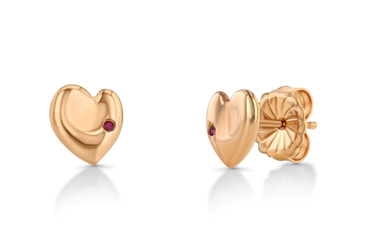 Henri Matisse Inspired Heart Earrings in 18k Rose Gold with a Ruby