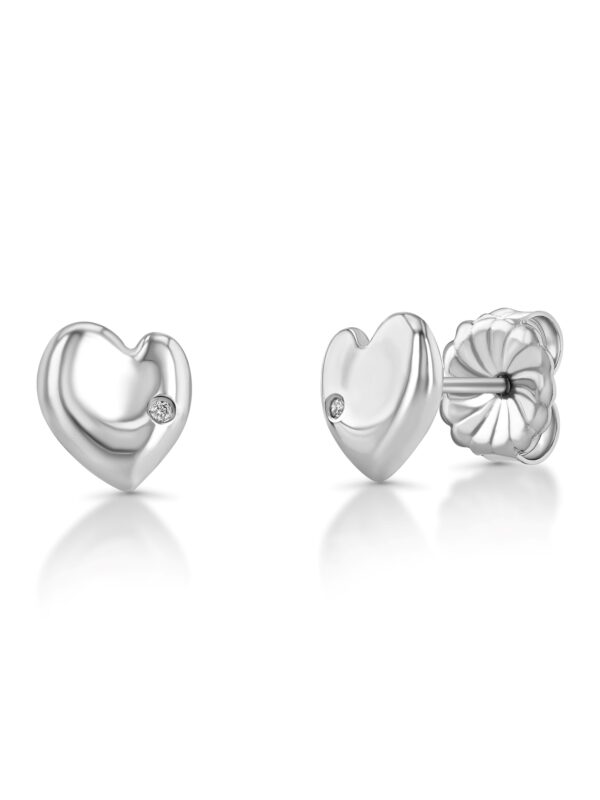 Henri Matisse Inspired Heart Earrings in 18k White Gold with a Diamond