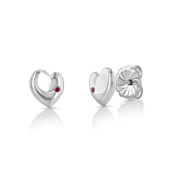 Henri Matisse Inspired Heart Earrings in 18k White Gold with a Ruby