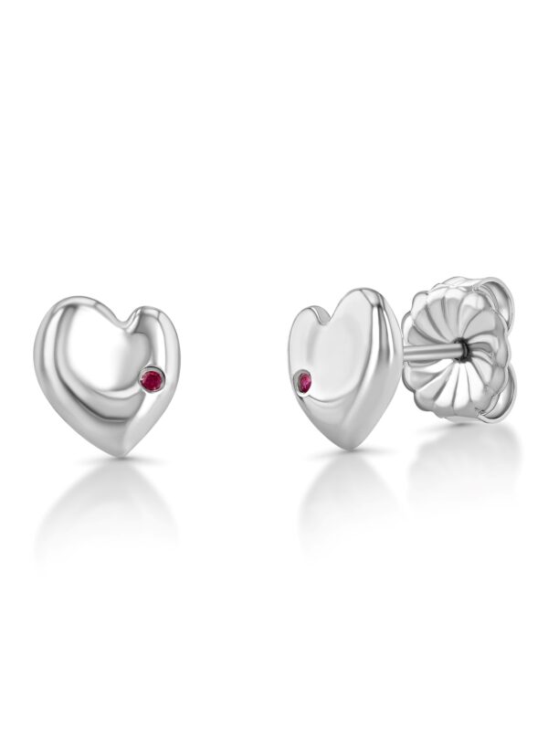 Henri Matisse Inspired Heart Earrings in 18k White Gold with a Ruby