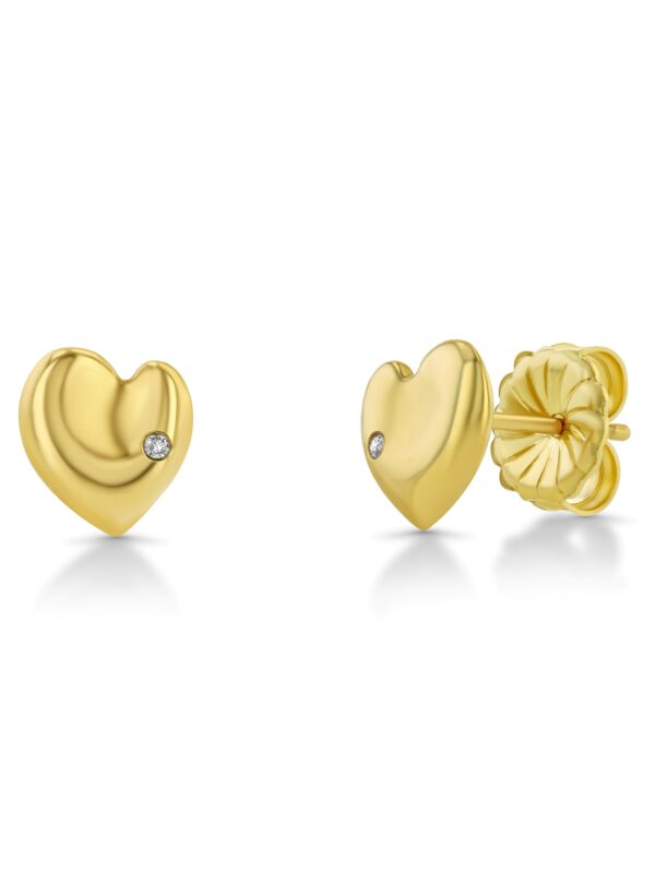 Henri Matisse Inspired Heart Earrings in 18k Yellow Gold with a Diamond