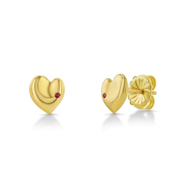 Henri Matisse Inspired Heart Earrings in 18k Yellow Gold with a Ruby