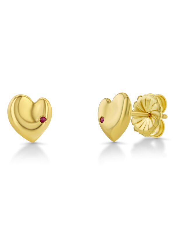 Henri Matisse Inspired Heart Earrings in 18k Yellow Gold with a Ruby