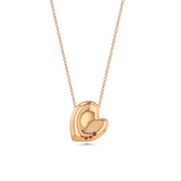 Henri Matisse Inspired Heart Necklace in 18k Rose Gold with Rubies